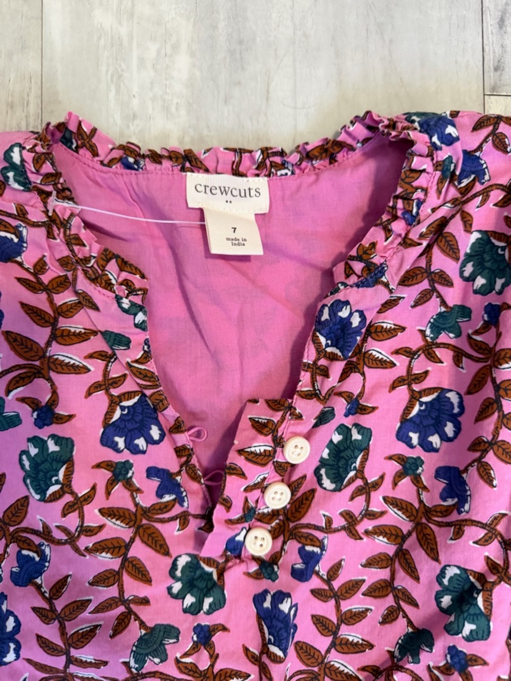 Crewcuts Girls Pink Floral Button-Front Ruffle Dress - Picture 2 of 4